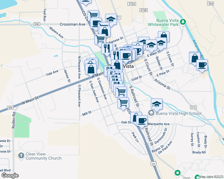 map of restaurants, bars, coffee shops, grocery stores, and more near 236 U.S. 24 in Buena Vista