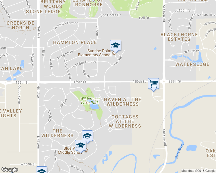 map of restaurants, bars, coffee shops, grocery stores, and more near 4706 West 159th Terrace in Stilwell