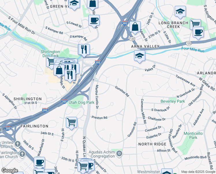 map of restaurants, bars, coffee shops, grocery stores, and more near 1605 Fitzgerald Lane in Alexandria