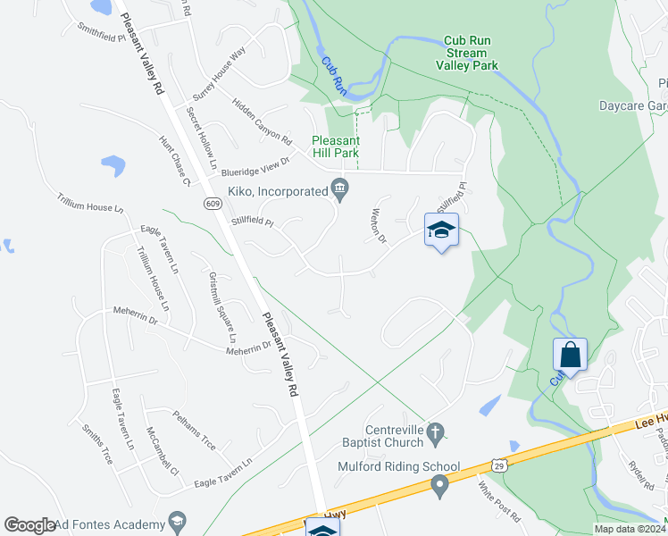 map of restaurants, bars, coffee shops, grocery stores, and more near 15160 Stillfield Place in Centreville