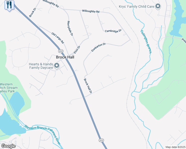 map of restaurants, bars, coffee shops, grocery stores, and more near 14601 Brock Hall Drive in Upper Marlboro
