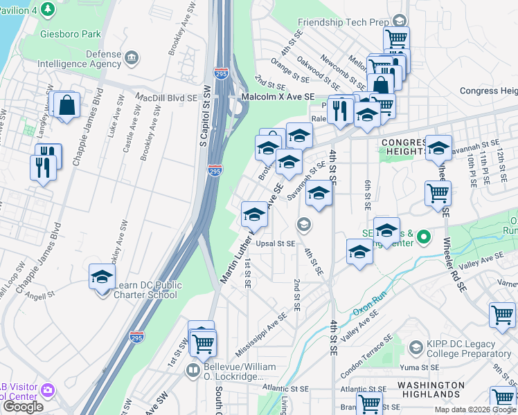 map of restaurants, bars, coffee shops, grocery stores, and more near 101 Independence Avenue Southeast in Washington