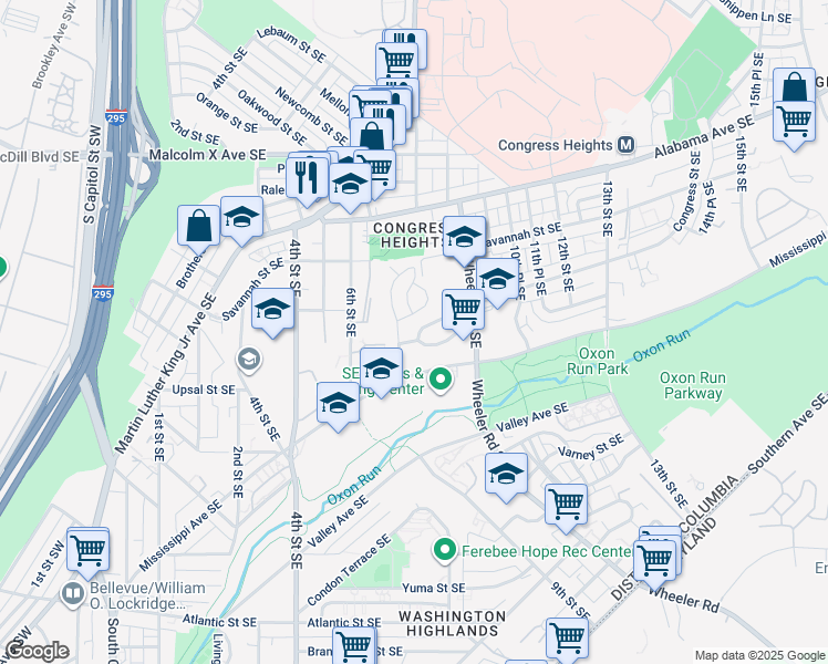 map of restaurants, bars, coffee shops, grocery stores, and more near 716 Congress Street Southeast in Washington