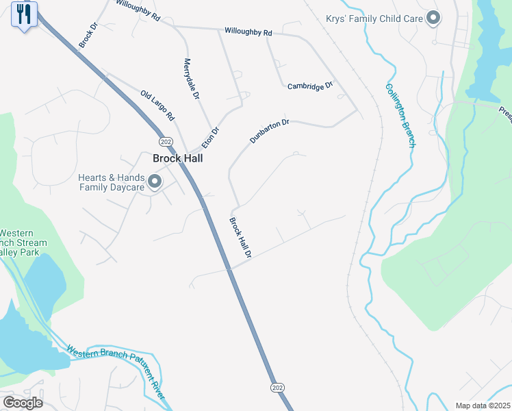 map of restaurants, bars, coffee shops, grocery stores, and more near 14601 Brock Hall Drive in Upper Marlboro