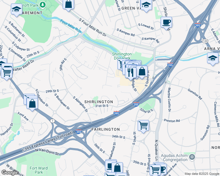 map of restaurants, bars, coffee shops, grocery stores, and more near 4250 29th Street South in Arlington