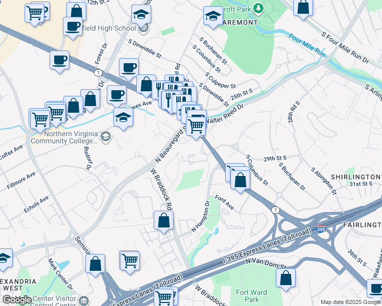 map of restaurants, bars, coffee shops, grocery stores, and more near 3320 South 28th Street in Alexandria