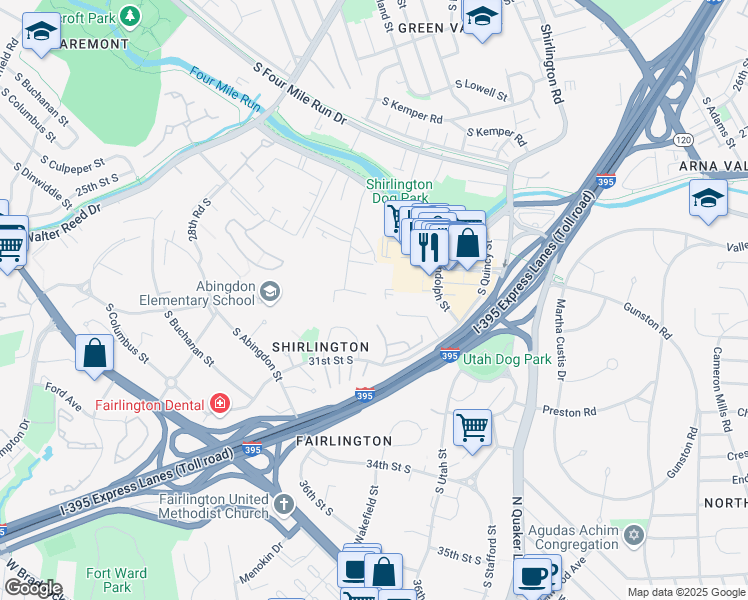 map of restaurants, bars, coffee shops, grocery stores, and more near 4250 29th Street South in Arlington