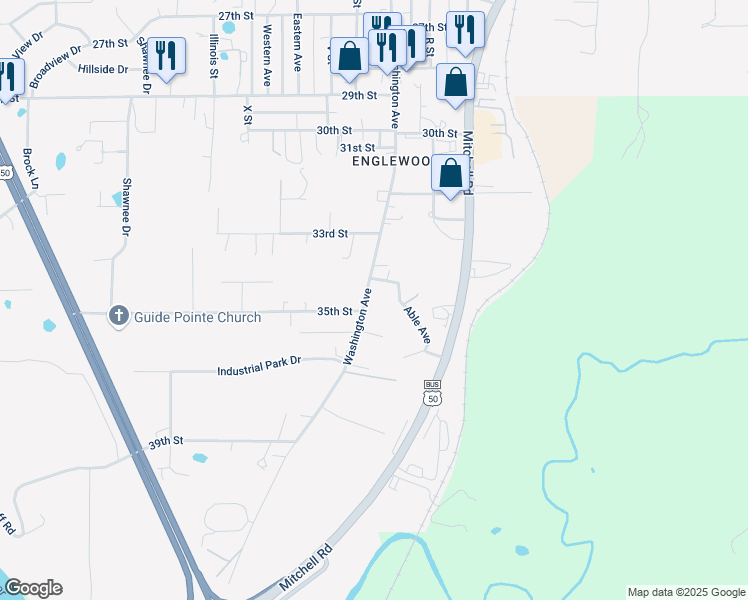 map of restaurants, bars, coffee shops, grocery stores, and more near 3500 Washington Avenue in Bedford