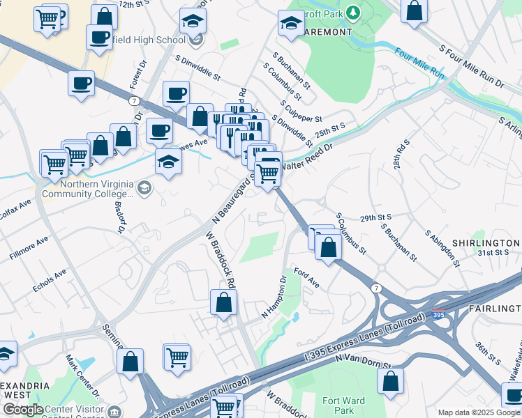 map of restaurants, bars, coffee shops, grocery stores, and more near 3320 South 28th Street in Alexandria
