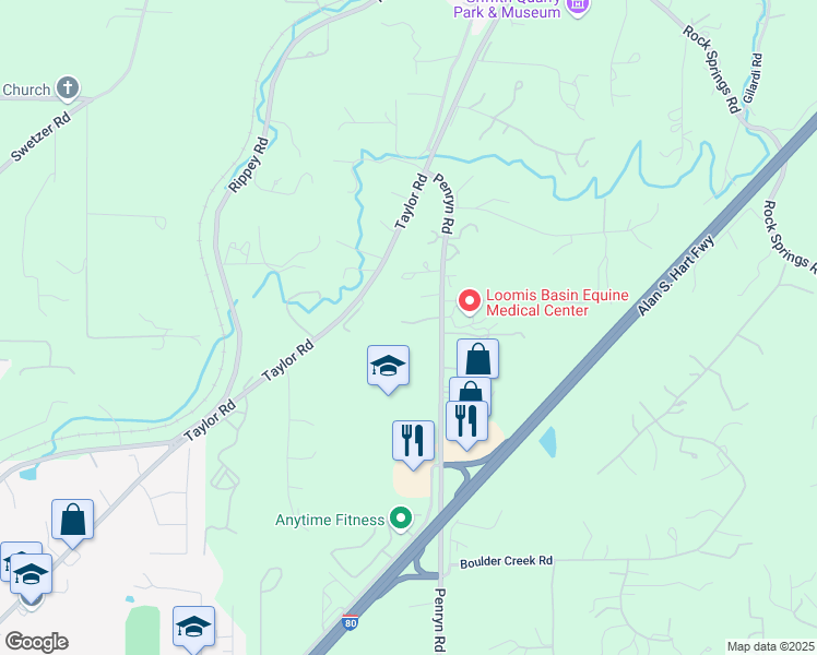 map of restaurants, bars, coffee shops, grocery stores, and more near 2980 Penryn Road in Penryn