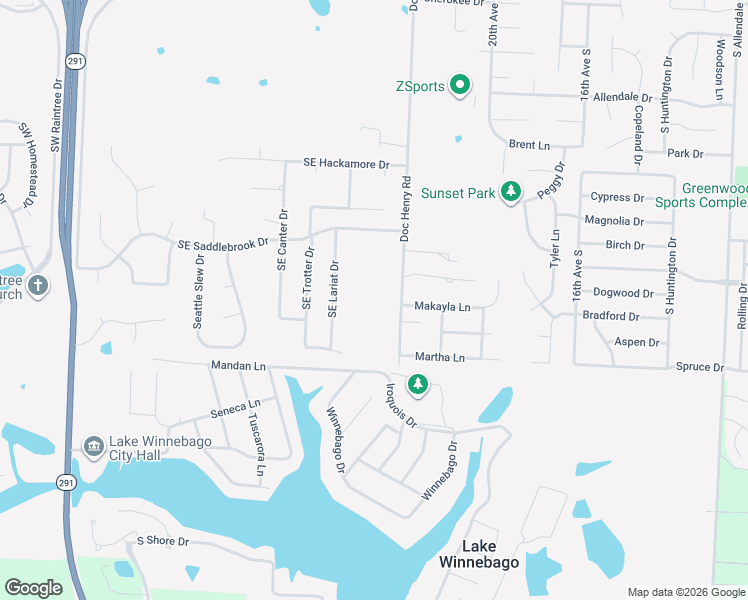 map of restaurants, bars, coffee shops, grocery stores, and more near 4337 Southeast Lariat Drive in Lee's Summit
