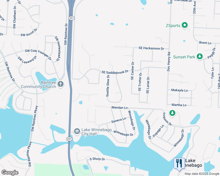 map of restaurants, bars, coffee shops, grocery stores, and more near 4328 Southeast Seattle Slew Drive in Lee's Summit