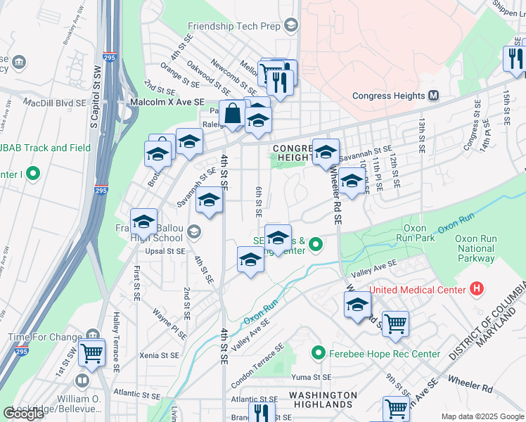 map of restaurants, bars, coffee shops, grocery stores, and more near 101 Independence Avenue Southeast in Washington