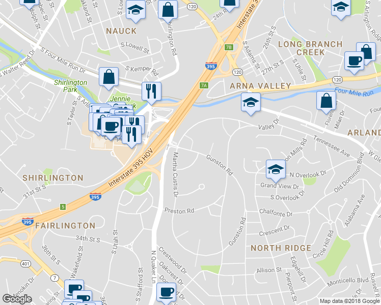 map of restaurants, bars, coffee shops, grocery stores, and more near 3764 Gunston Road in Alexandria