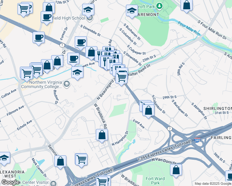 map of restaurants, bars, coffee shops, grocery stores, and more near 3330 South 28th Street in Alexandria