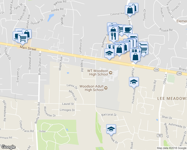 map of restaurants, bars, coffee shops, grocery stores, and more near 4036 Whitacre Road in Fairfax