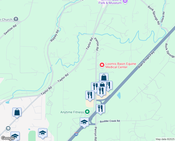 map of restaurants, bars, coffee shops, grocery stores, and more near 2980 Penryn Road in Penryn
