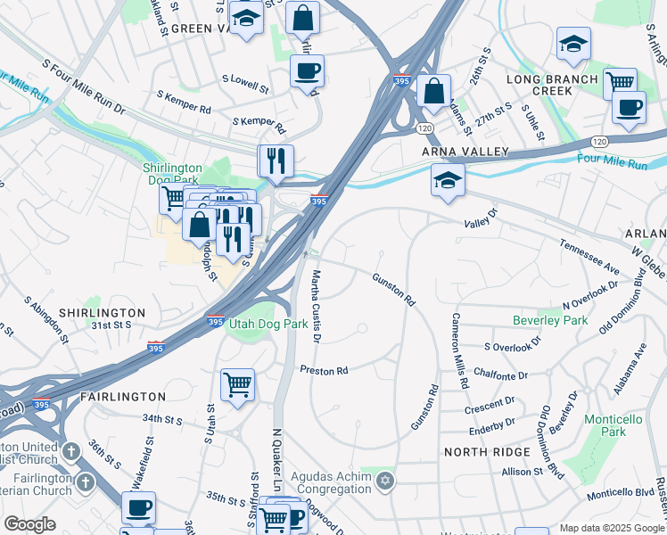 map of restaurants, bars, coffee shops, grocery stores, and more near 3764 Gunston Road in Alexandria