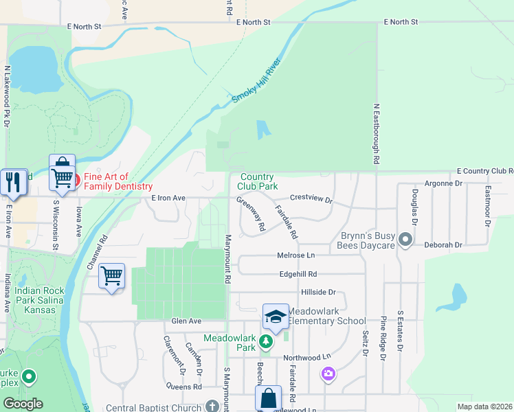 map of restaurants, bars, coffee shops, grocery stores, and more near 211 Greenway Rd in Salina