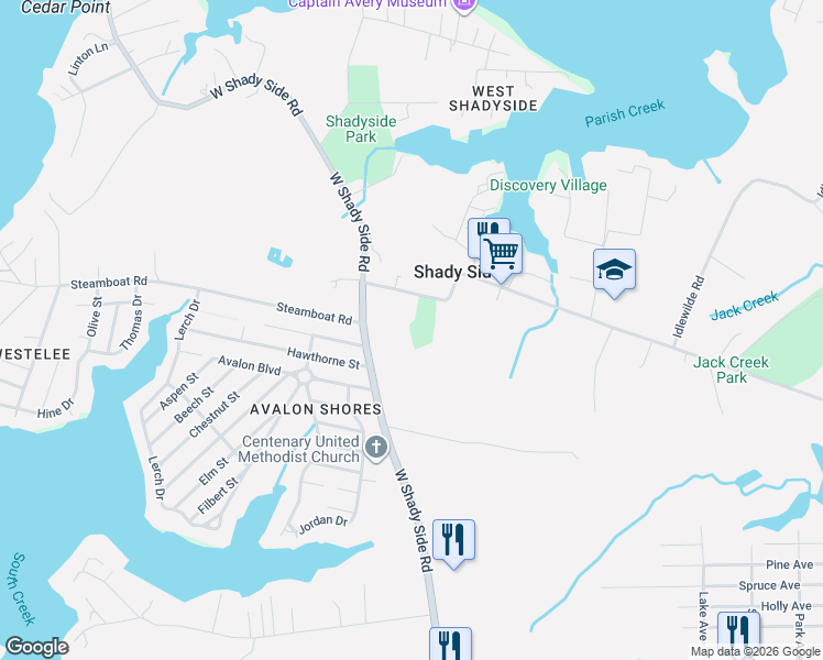 map of restaurants, bars, coffee shops, grocery stores, and more near 1435 Snug Harbor Road in Shady Side