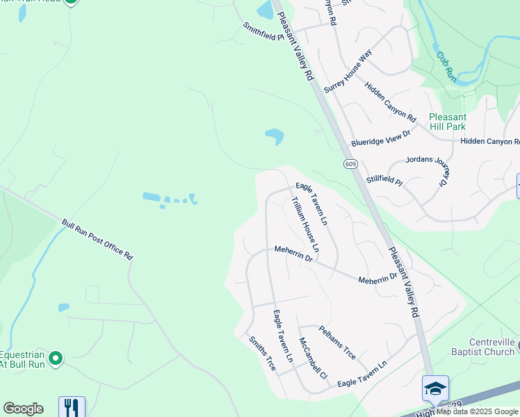 map of restaurants, bars, coffee shops, grocery stores, and more near 15499 Eagle Tavern Lane in Centreville