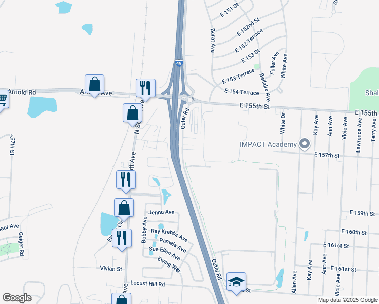 map of restaurants, bars, coffee shops, grocery stores, and more near 305 Hill Street in Belton