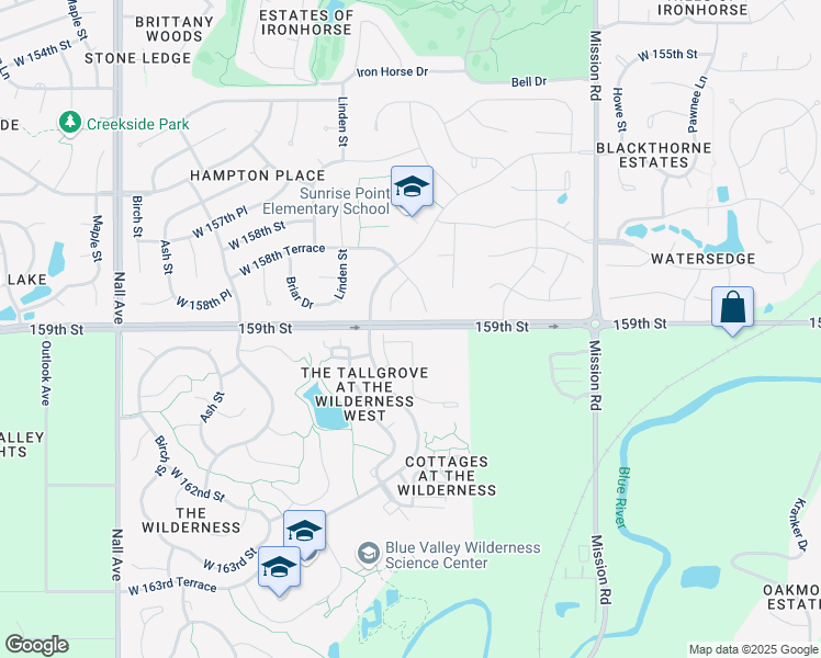 map of restaurants, bars, coffee shops, grocery stores, and more near 4522 West 159th Terrace in Overland Park