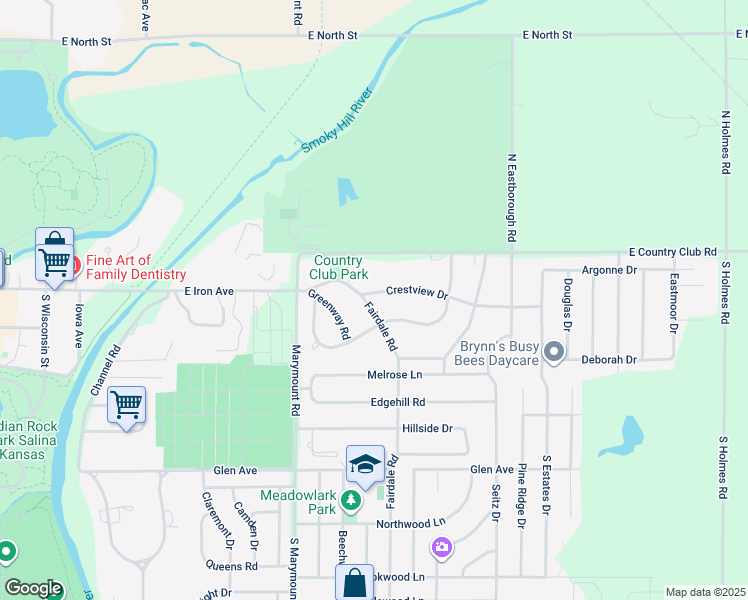 map of restaurants, bars, coffee shops, grocery stores, and more near 125 Overhill Road in Salina