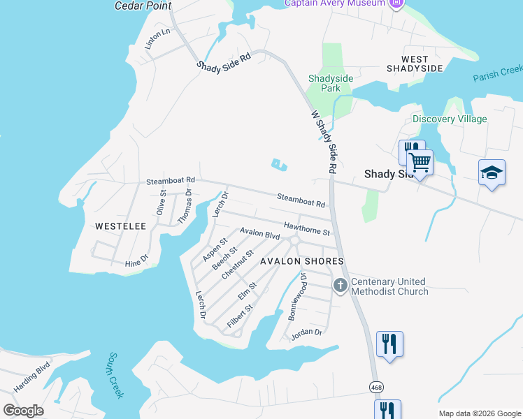 map of restaurants, bars, coffee shops, grocery stores, and more near 1225 Juniper Street in Shady Side