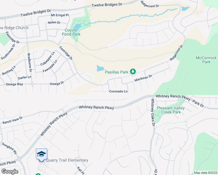 map of restaurants, bars, coffee shops, grocery stores, and more near Whitney Ranch Parkway in Rocklin