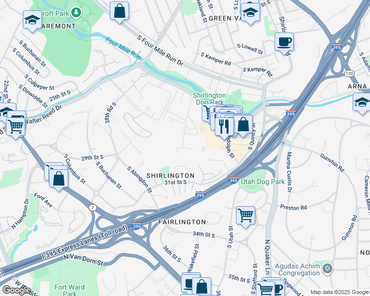 map of restaurants, bars, coffee shops, grocery stores, and more near 4280 29th Street South in Arlington