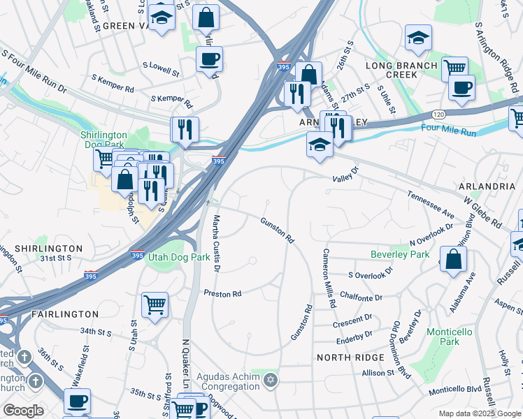 map of restaurants, bars, coffee shops, grocery stores, and more near 3604 Greenway Place in Alexandria