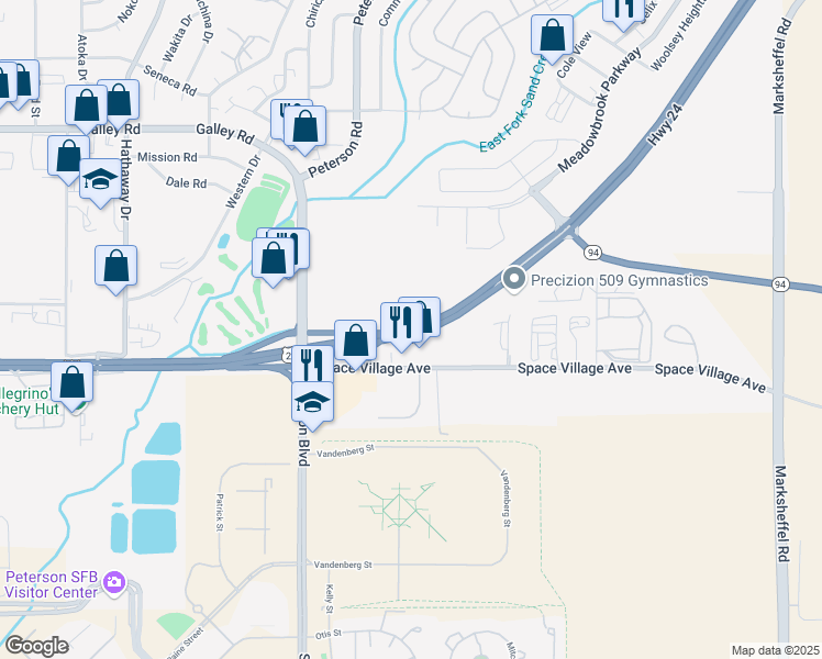 map of restaurants, bars, coffee shops, grocery stores, and more near 7000 U.S. 24 in Colorado Springs