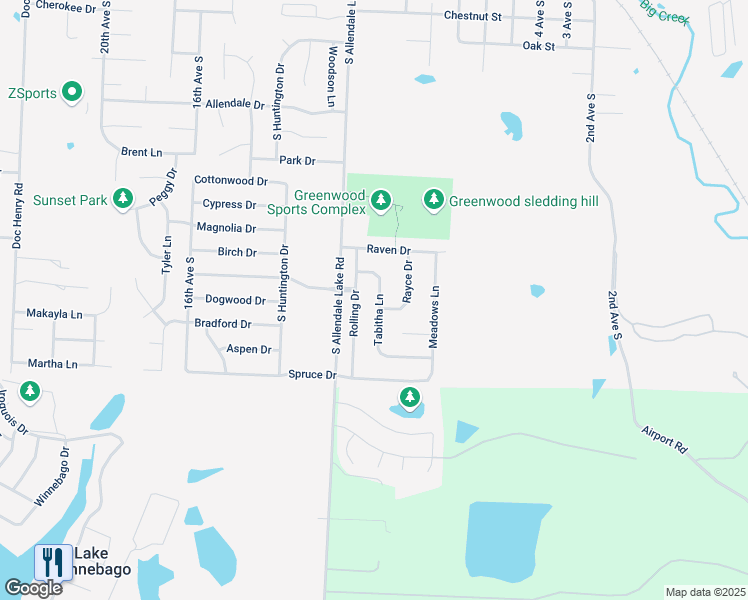 map of restaurants, bars, coffee shops, grocery stores, and more near 1302 Tabitha Lane in Greenwood