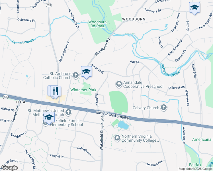 map of restaurants, bars, coffee shops, grocery stores, and more near 3816 Poe Court in Annandale