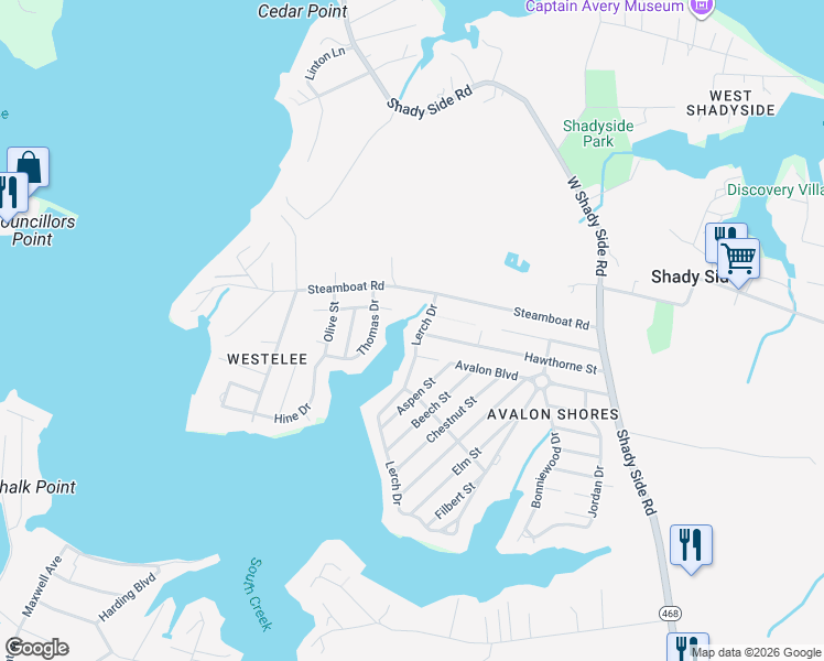 map of restaurants, bars, coffee shops, grocery stores, and more near 4922 Lerch Drive in Shady Side