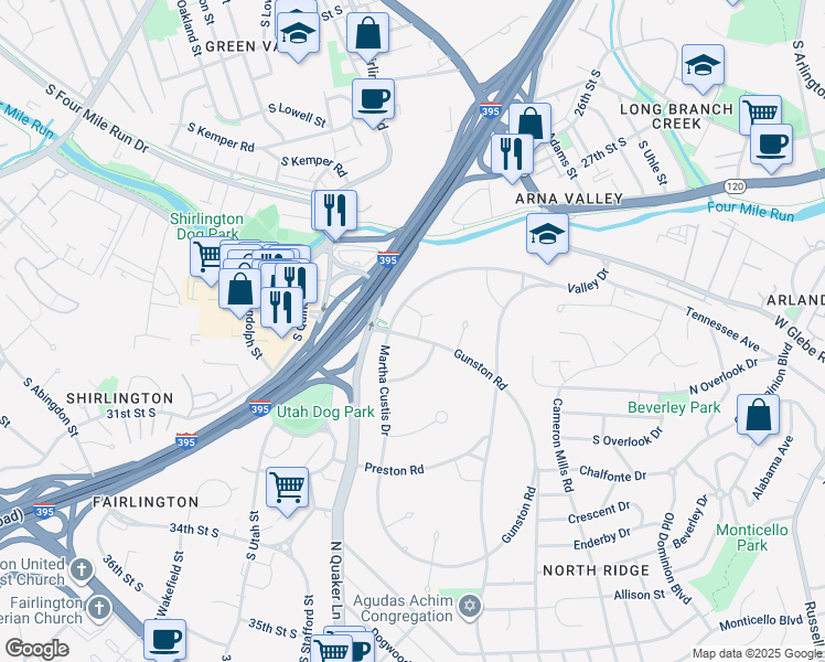 map of restaurants, bars, coffee shops, grocery stores, and more near 3759 Gunston Road in Alexandria