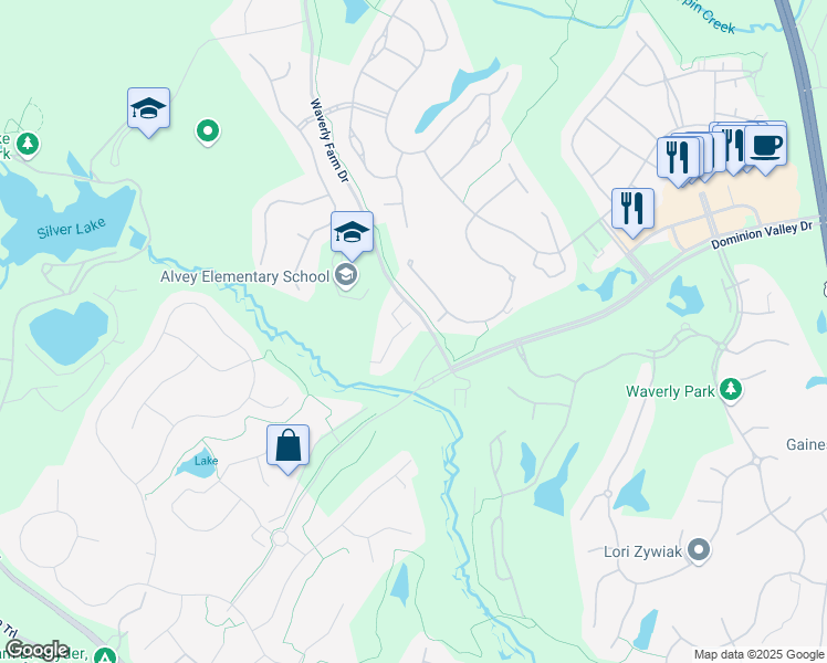 map of restaurants, bars, coffee shops, grocery stores, and more near 15621 Picketts Store Place in Haymarket