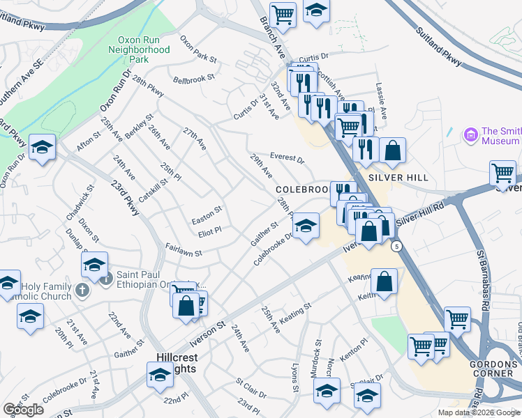 map of restaurants, bars, coffee shops, grocery stores, and more near 101 Independence Avenue Southeast in Washington