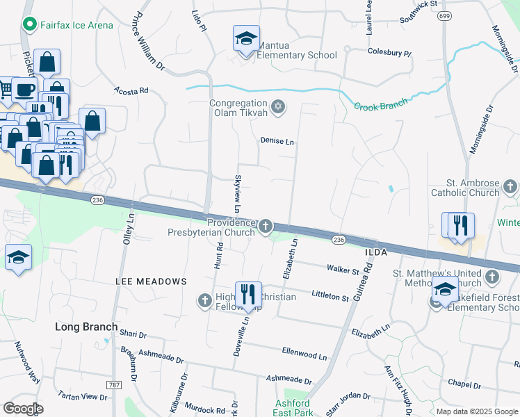 map of restaurants, bars, coffee shops, grocery stores, and more near 9100 Little River Turnpike in Fairfax