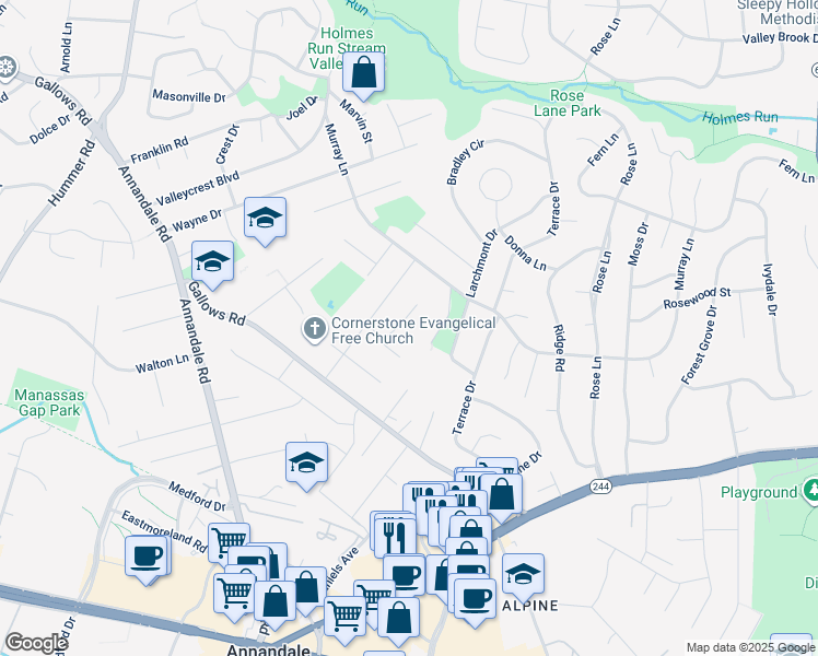 map of restaurants, bars, coffee shops, grocery stores, and more near 3817 Stuart Court in Annandale