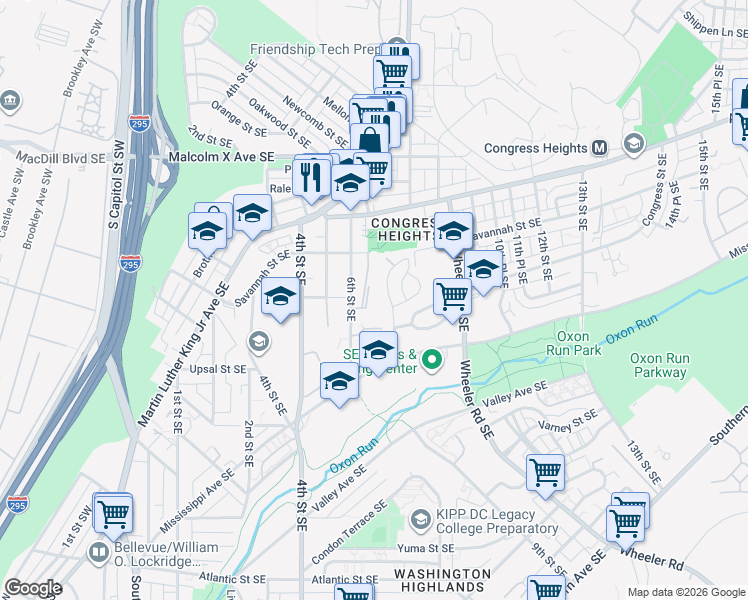 map of restaurants, bars, coffee shops, grocery stores, and more near 3320 6th Street Southeast in Washington
