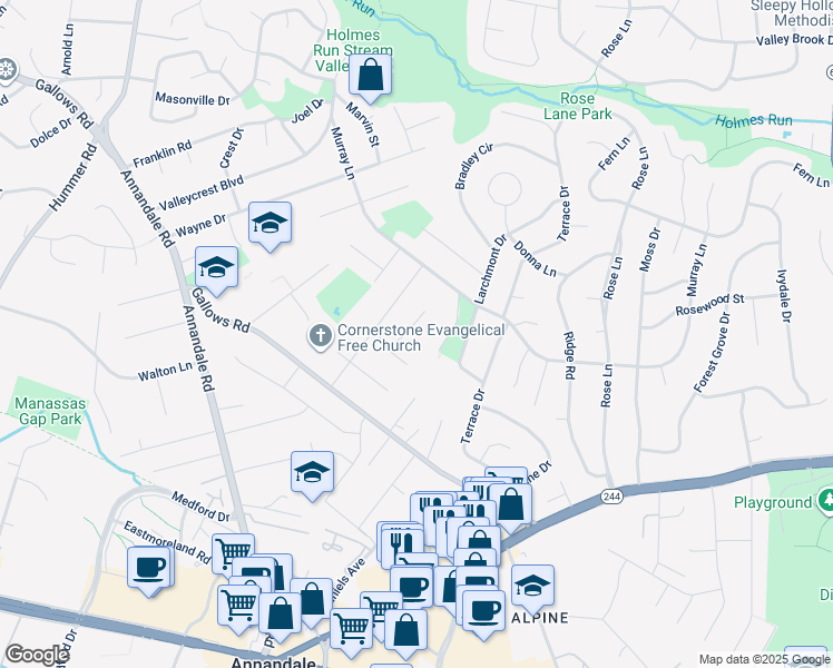 map of restaurants, bars, coffee shops, grocery stores, and more near 3817 Stuart Court in Annandale