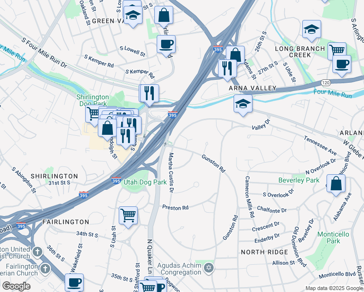 map of restaurants, bars, coffee shops, grocery stores, and more near 3759 Gunston Road in Alexandria