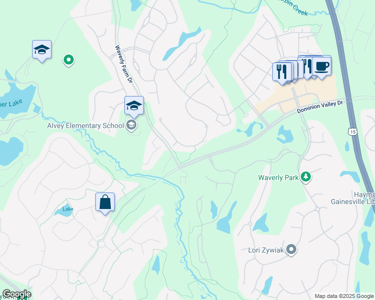 map of restaurants, bars, coffee shops, grocery stores, and more near 5413 Trevino Drive in Haymarket