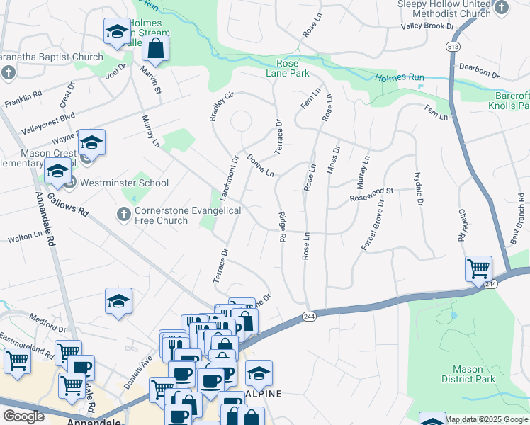 map of restaurants, bars, coffee shops, grocery stores, and more near 7003 Murray Court in Annandale