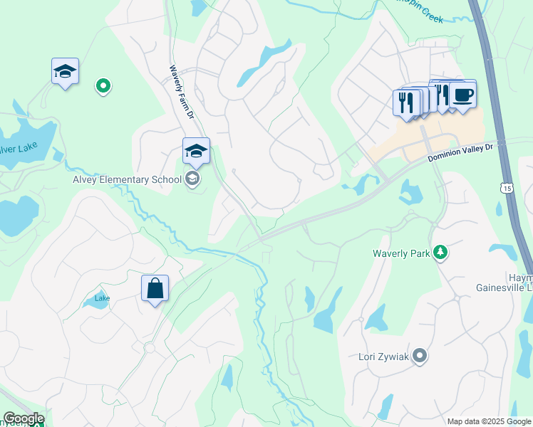 map of restaurants, bars, coffee shops, grocery stores, and more near 5419 Trevino Drive in Haymarket