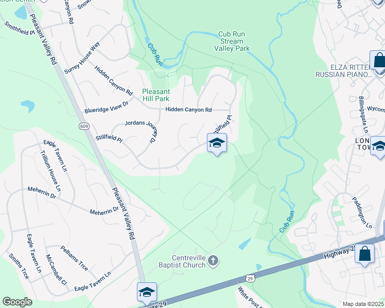 map of restaurants, bars, coffee shops, grocery stores, and more near 15135 Stillfield Place in Centreville