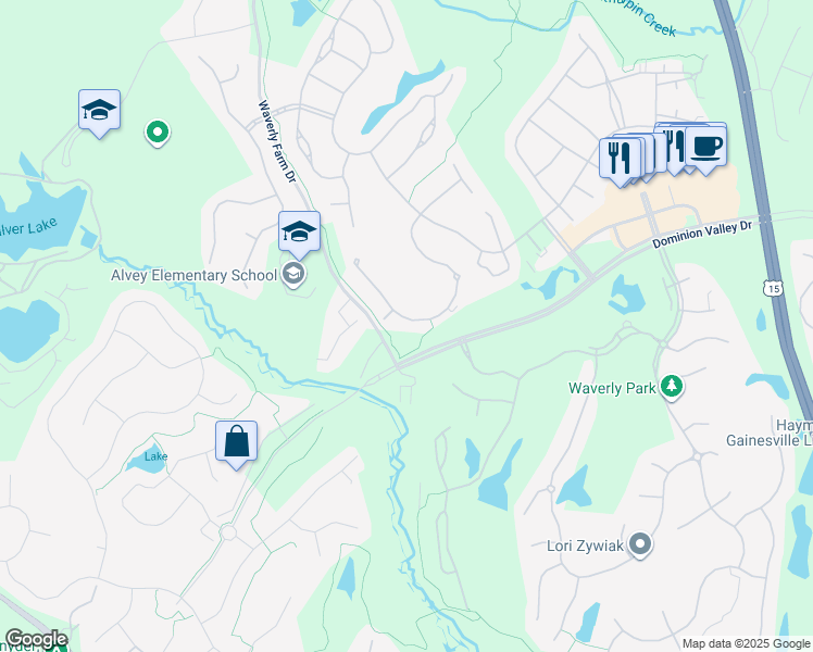 map of restaurants, bars, coffee shops, grocery stores, and more near 5419 Trevino Drive in Haymarket