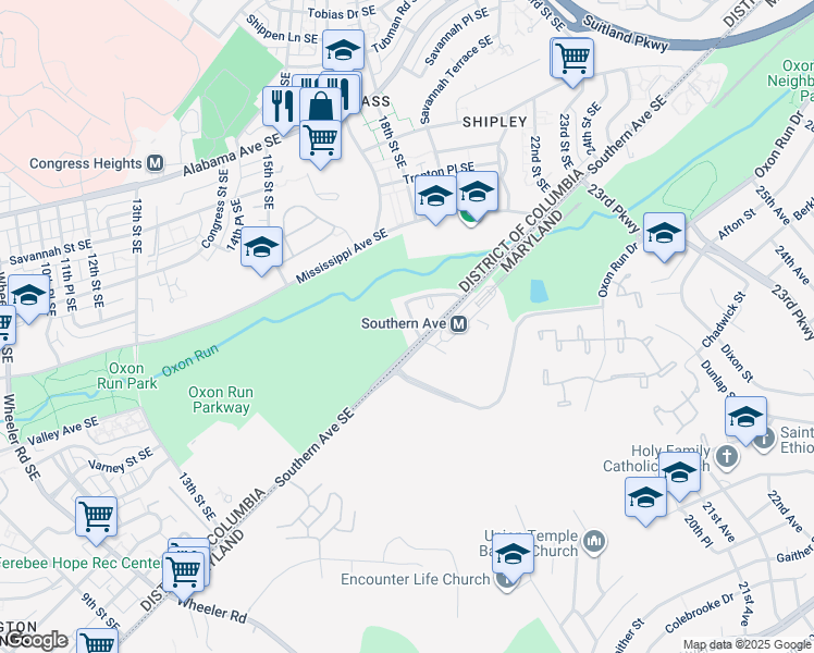 map of restaurants, bars, coffee shops, grocery stores, and more near 1816 Valley Terrace Southeast in Washington